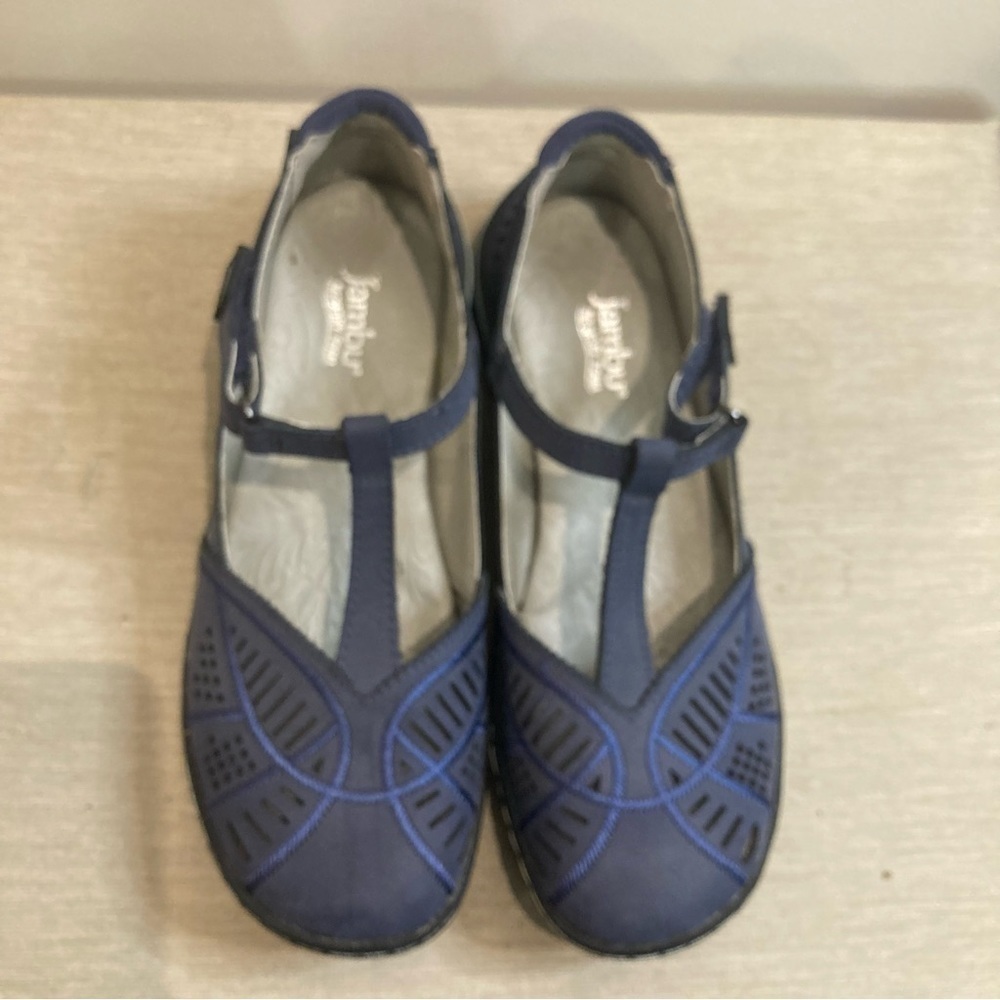 JAMBU  Sz 7 Bridget Leather Pop Stitching Comfort Secure Closure T-post Sandals - Picture 3 of 14